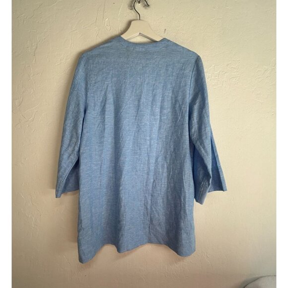 Lands' End Womens Blue Linen Blend Split Neck 3/4 Sleeve Tunic Top Medium NWD - Picture 2 of 10
